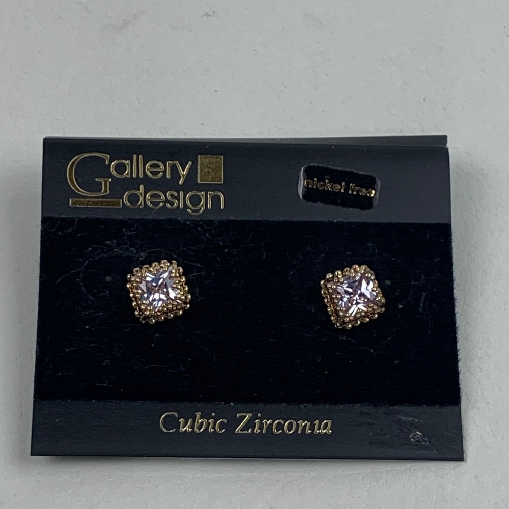Gold Cubic Zirconia Earrings Square posts sparkle New NWT